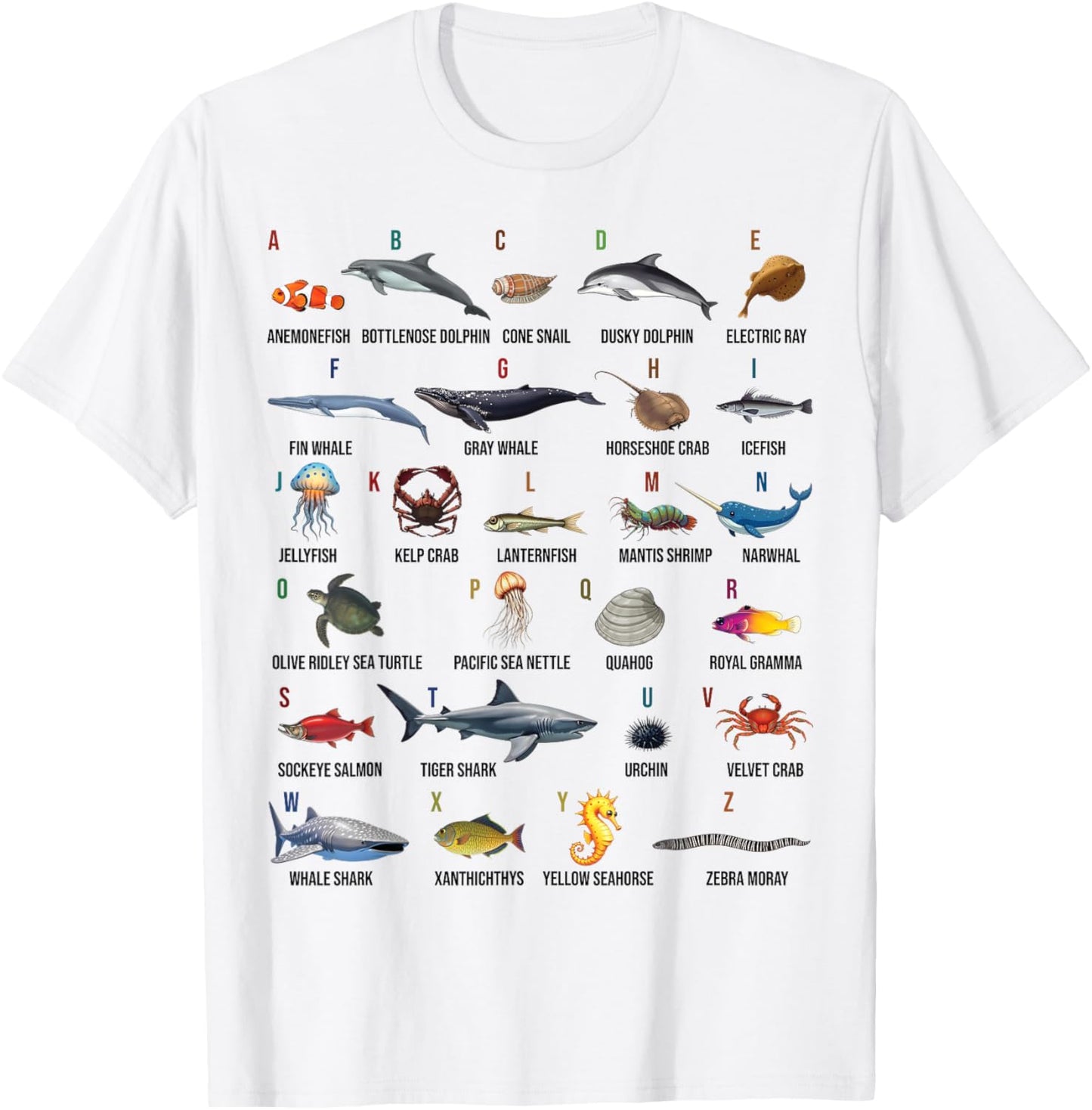 A-Z Ocean Life Alphabet Marine Creatures Exploration T-Shirt - T-Shirt | White