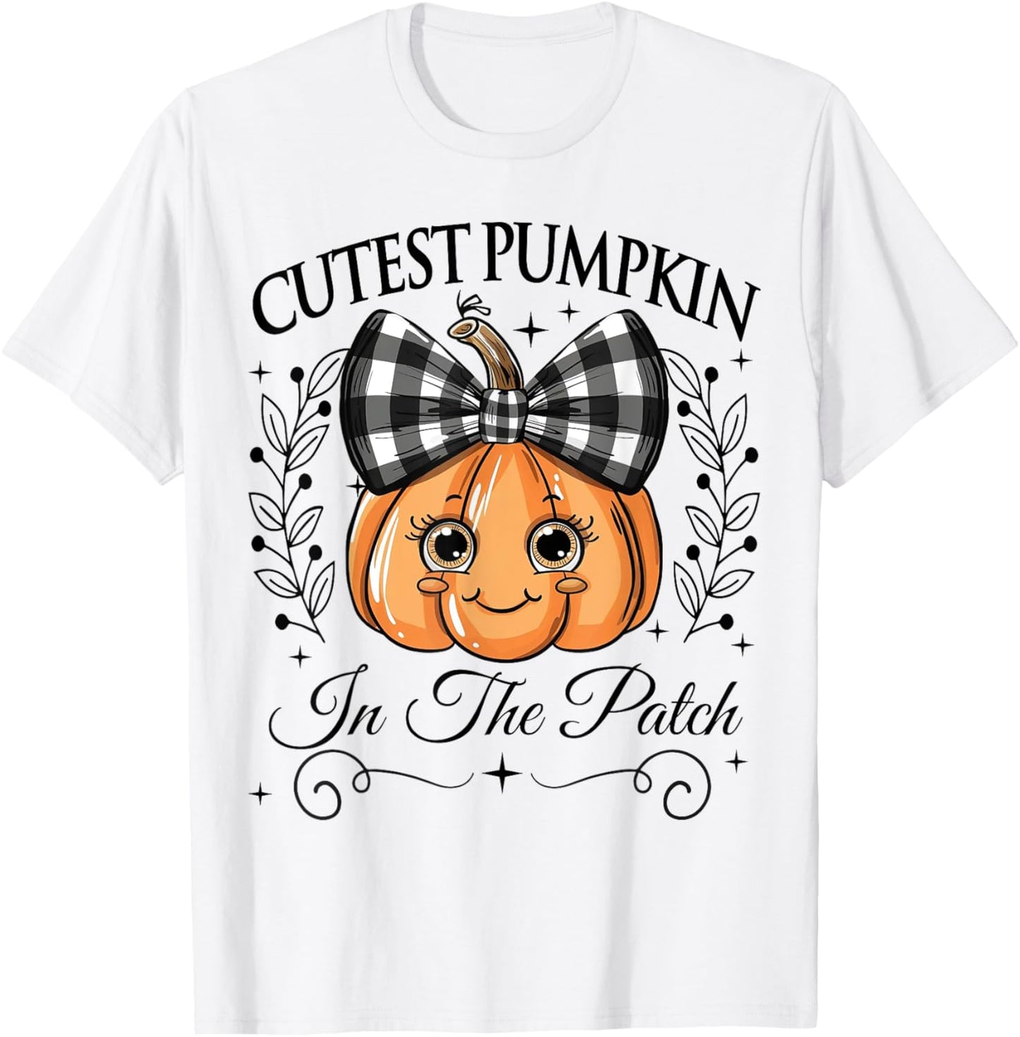 Cutest Pumpkin In The Patch Halloween Fall Bow Kids Girls T-Shirt - T-Shirt | White