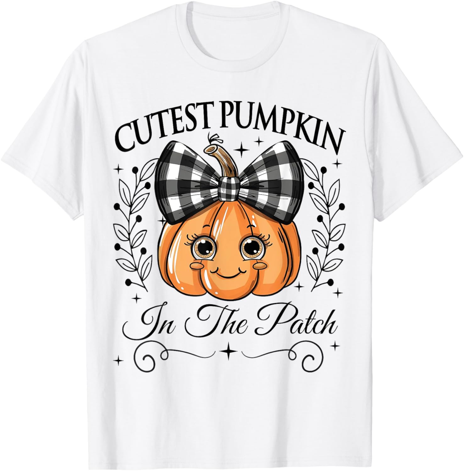Cutest Pumpkin In The Patch Halloween Fall Bow Kids Girls T-Shirt - T-Shirt | White