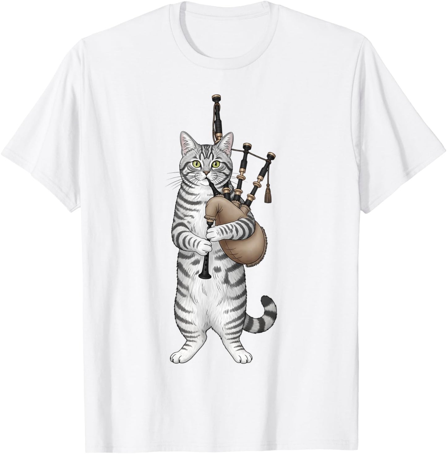 Funny Cat Playing Bagpipes Men Women Kids Boys Bagpipe T-Shirt - T-Shirt | White