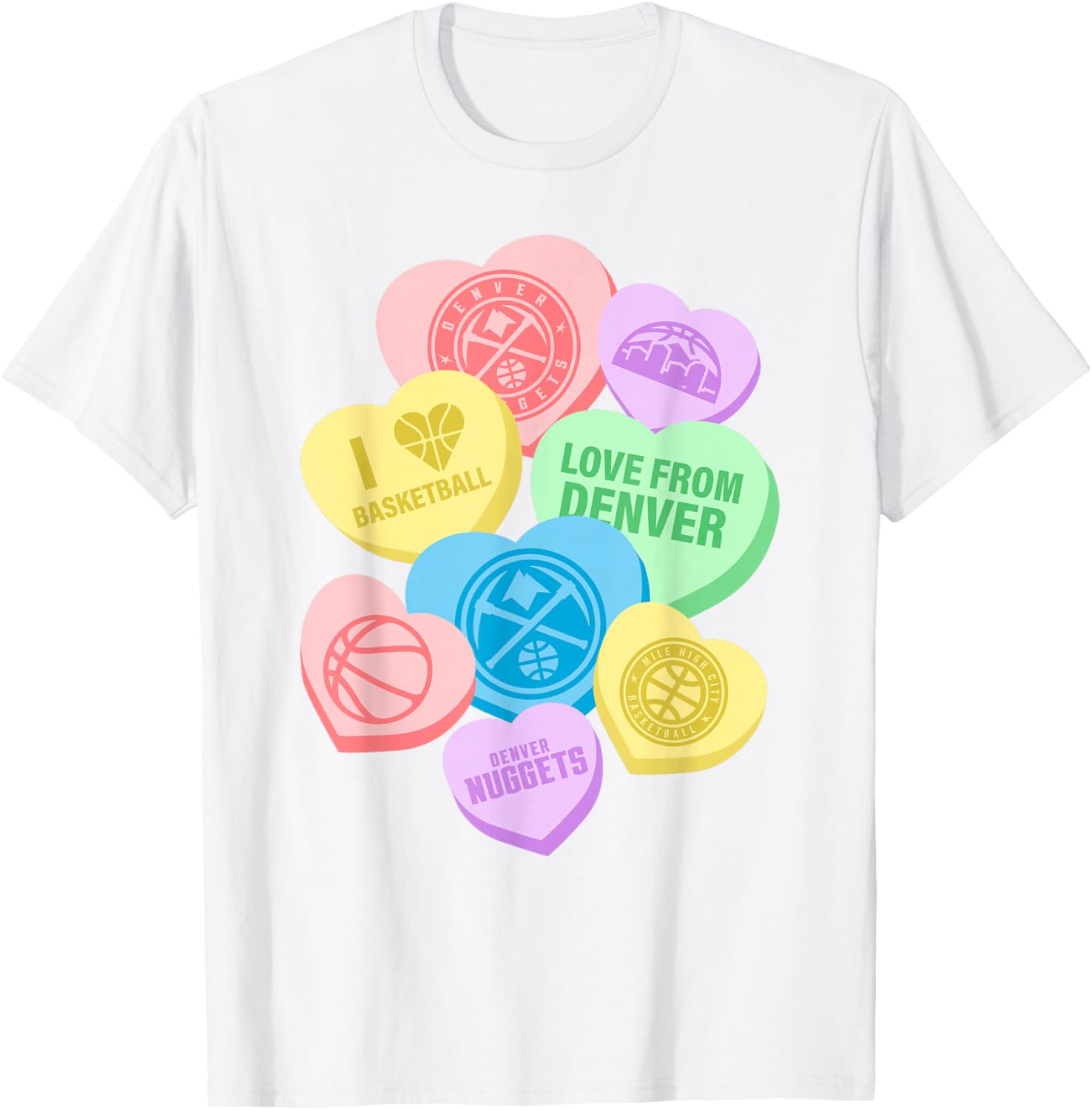 NBA Denver Nuggets Valentine's Day Candy Hearts T-Shirt - T-Shirt | White