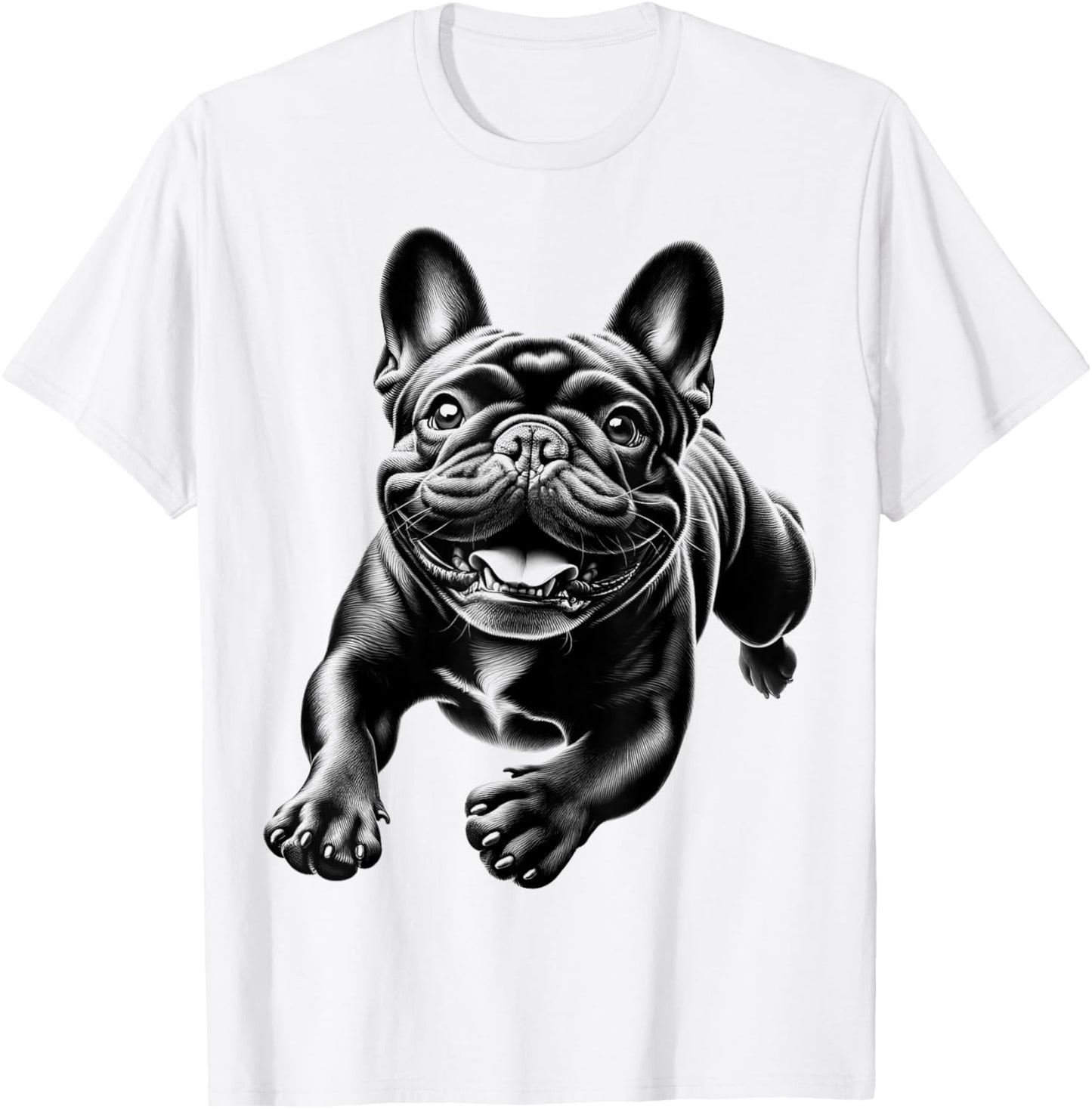 Cheerful Black French Bulldog in Jump Men Women Kids T-Shirt - T-Shirt | White