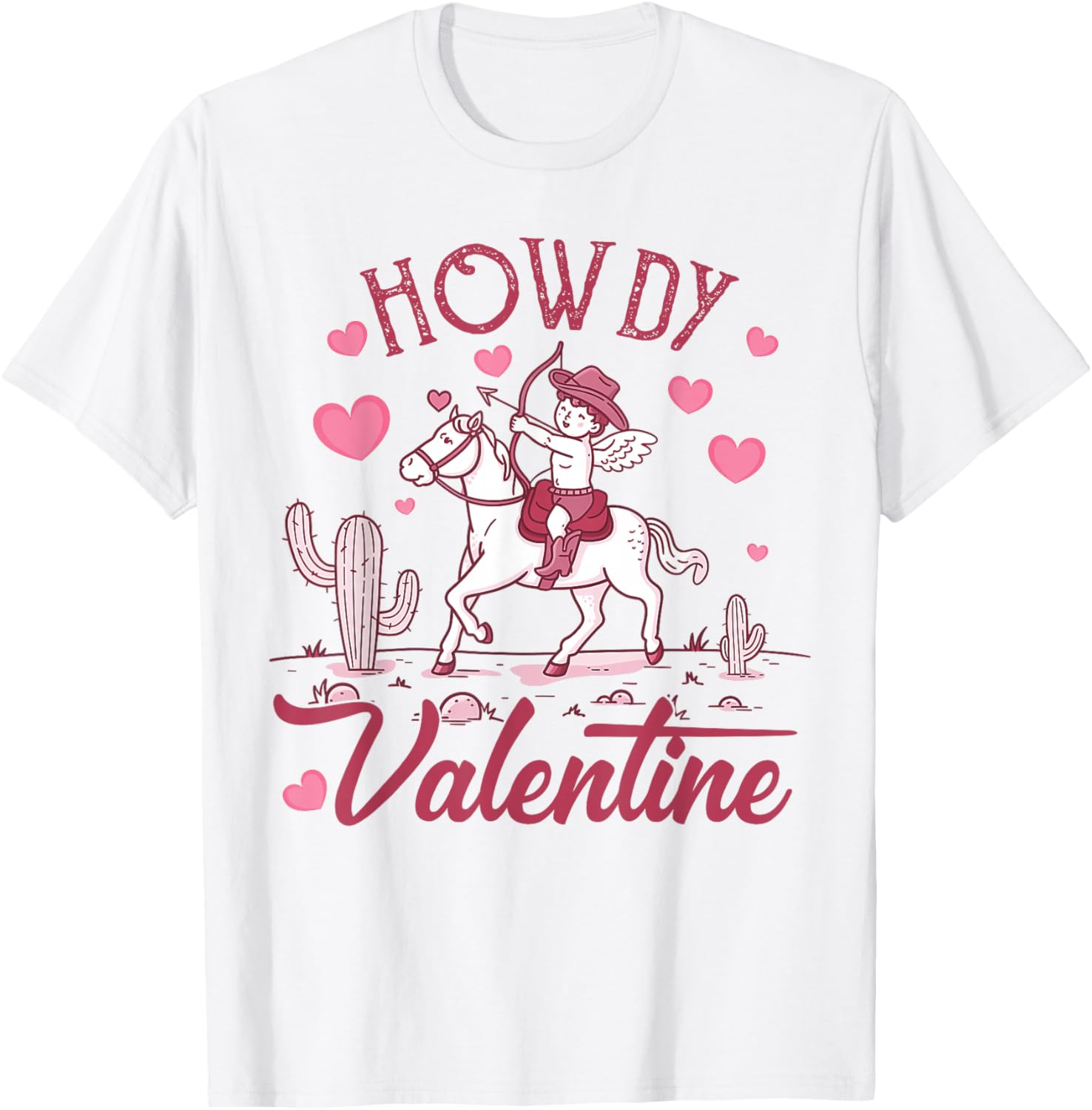 Retro Valentine Howdy Cowboy Valentine - Grey, Small - Valentine's Day Cowgirl - -Adults T-Shirt - T-Shirt | White