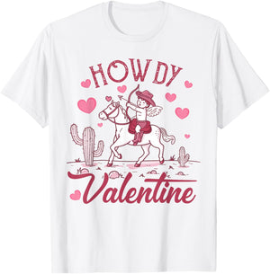 Retro Valentine Howdy Cowboy Valentine - Grey, Small - Valentine's Day Cowgirl - -Adults T-Shirt - T-Shirt | White