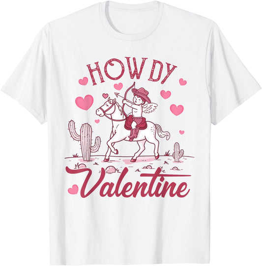 Retro Valentine Howdy Cowboy Valentine - Grey, Small - Valentine's Day Cowgirl - -Adults T-Shirt - T-Shirt | White