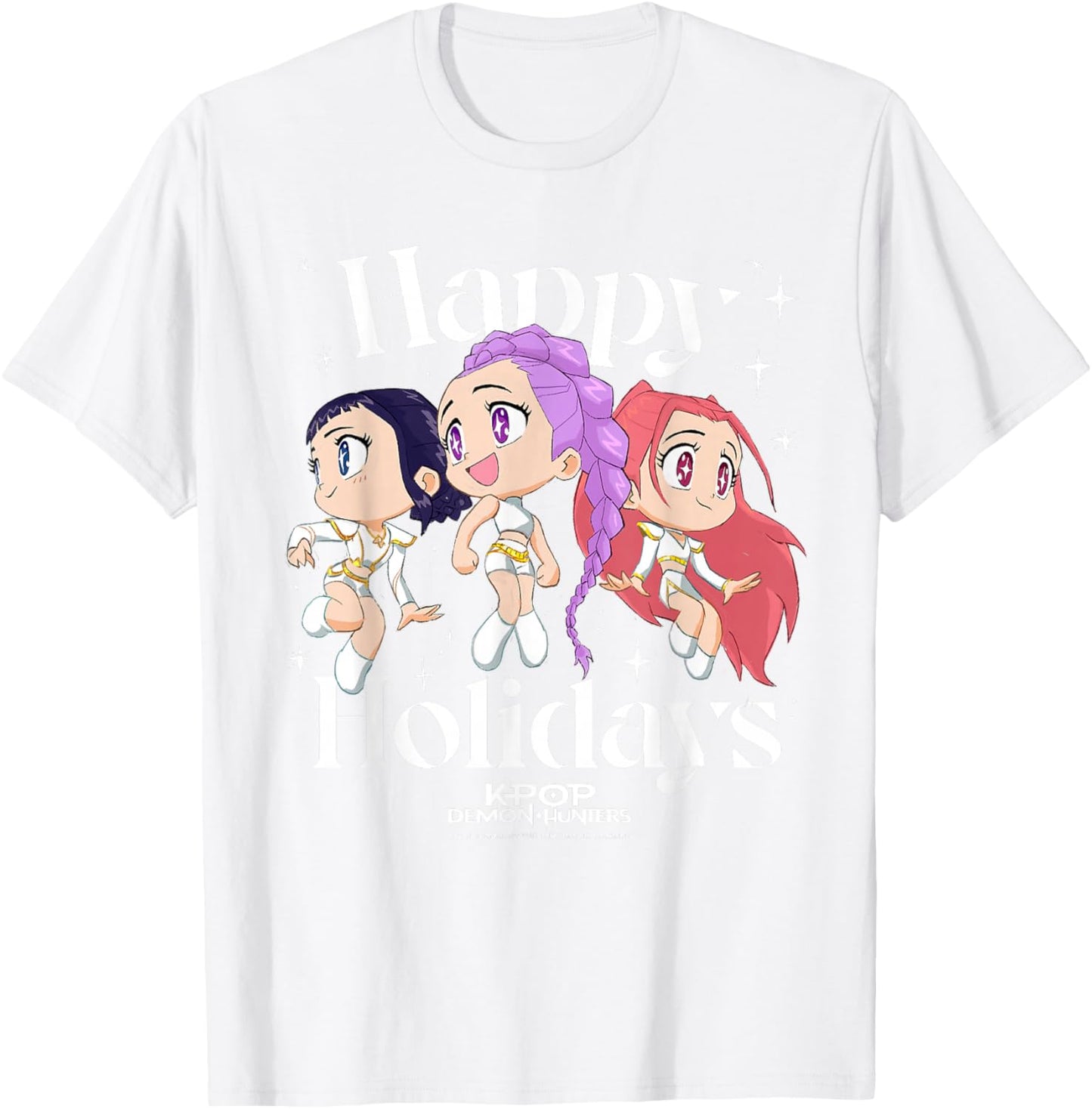 KPop Demon Hunters Huntrix Group Happy Holidays T-Shirt - T-Shirt | White