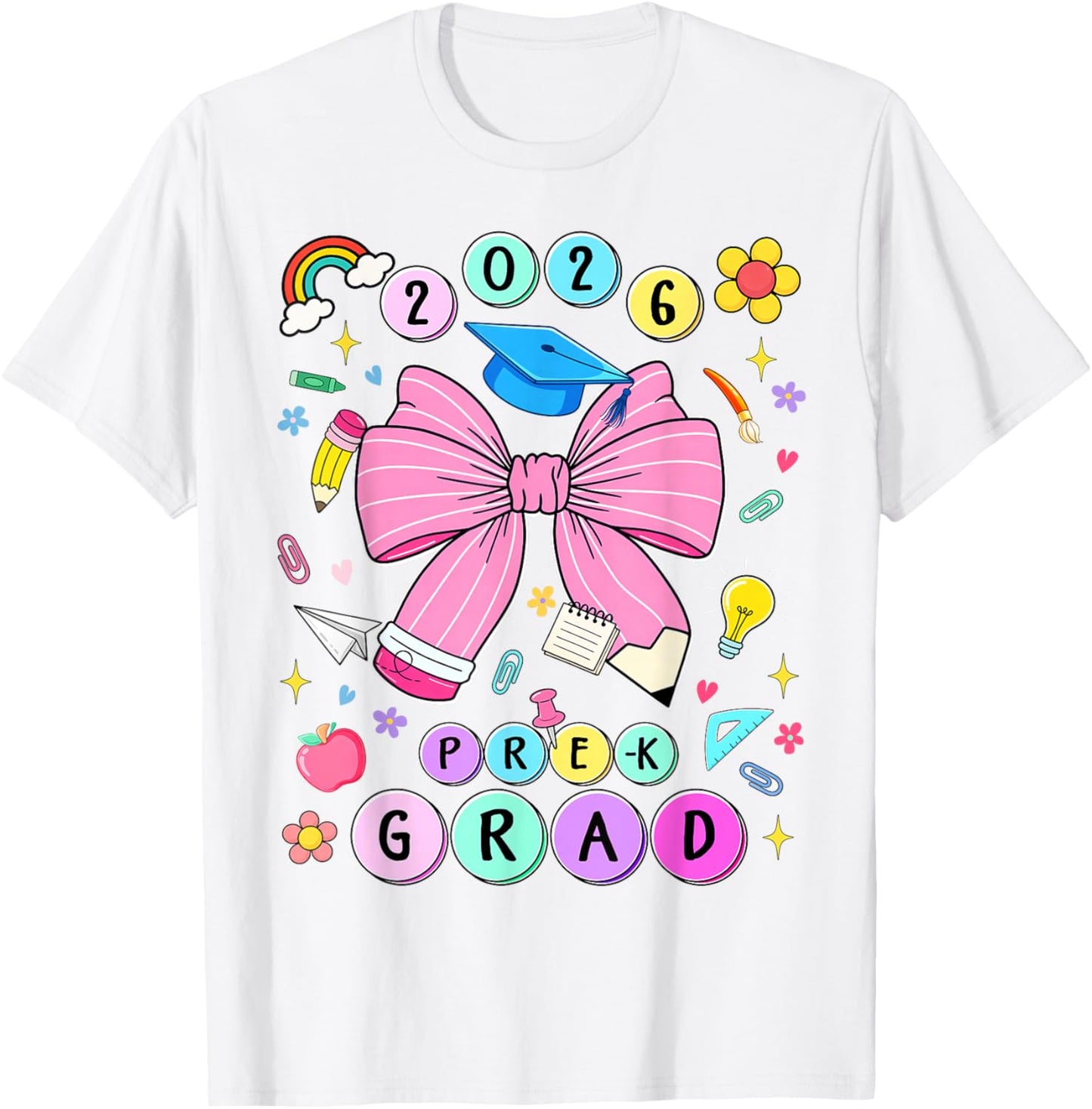 Cute Pre-K Graduation 2026 Prek Grad Coquette Bow Pencil T-Shirt - T-Shirt | White