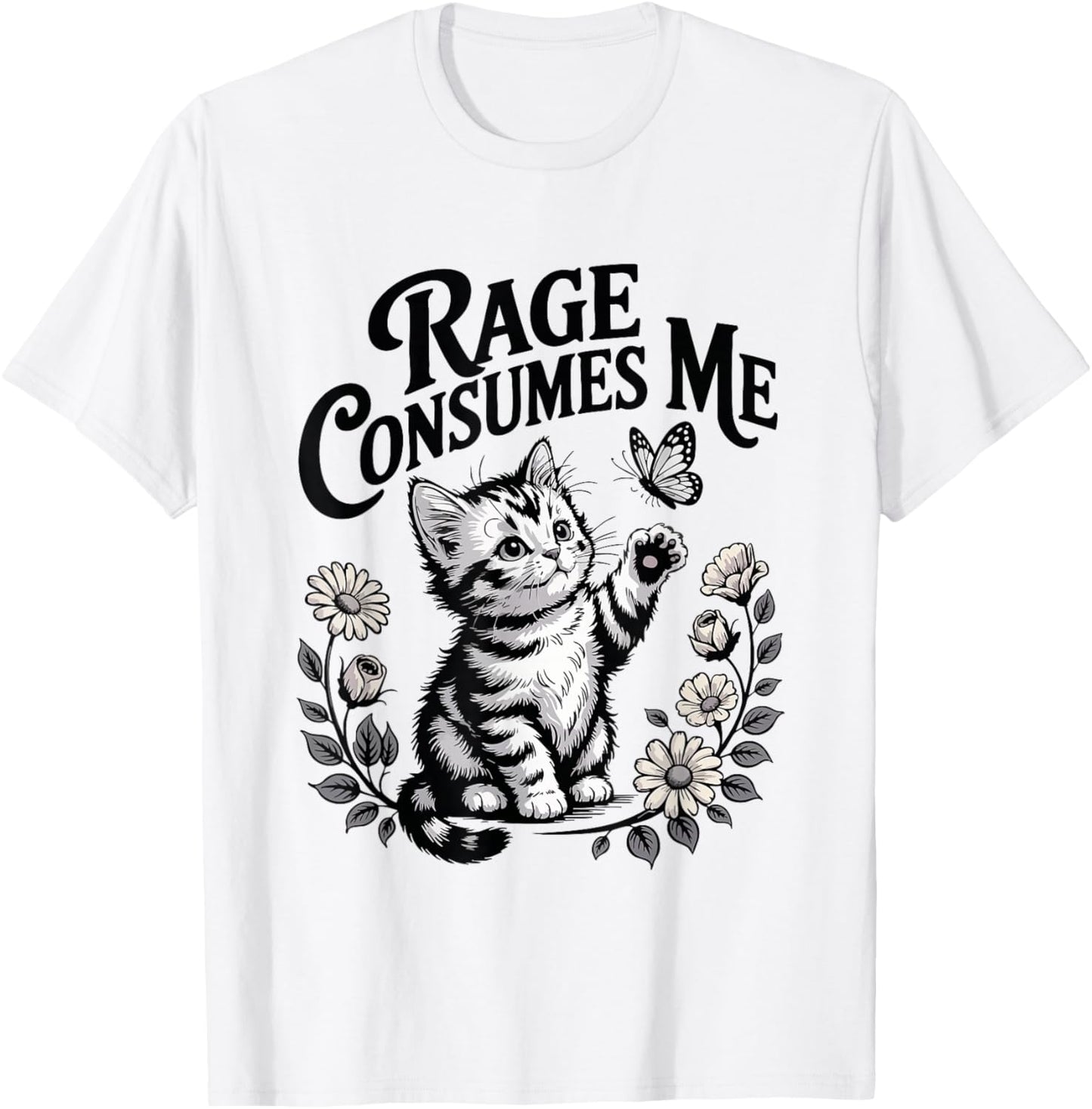Rage Consumes Me Kitten Butterfly T-Shirt - T-Shirt | White
