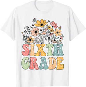 Wildflower Sixth Grade 6th Grade Team Floral Teacher Girls T-Shirt - T-Shirt | White