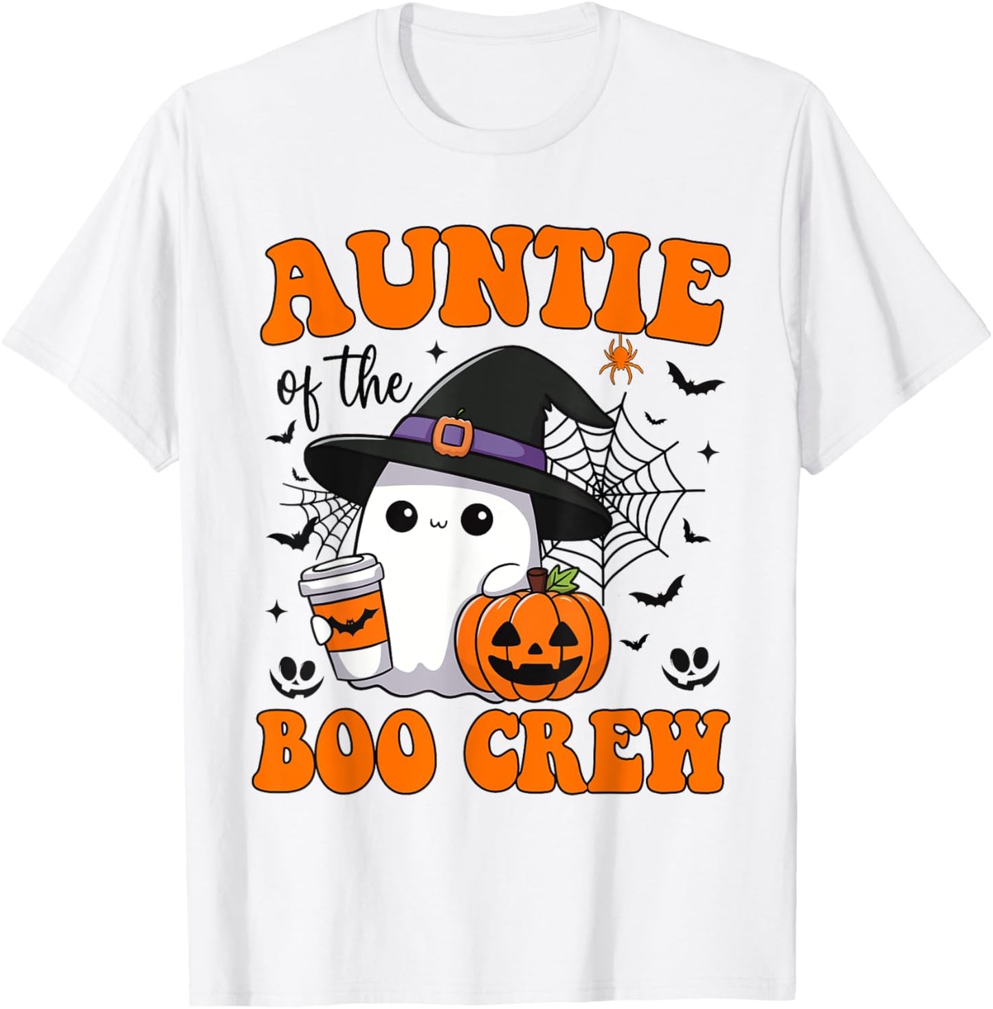 Auntie Boo Crew Groovy Ghost Matching Family Halloween T-Shirt - T-Shirt | White