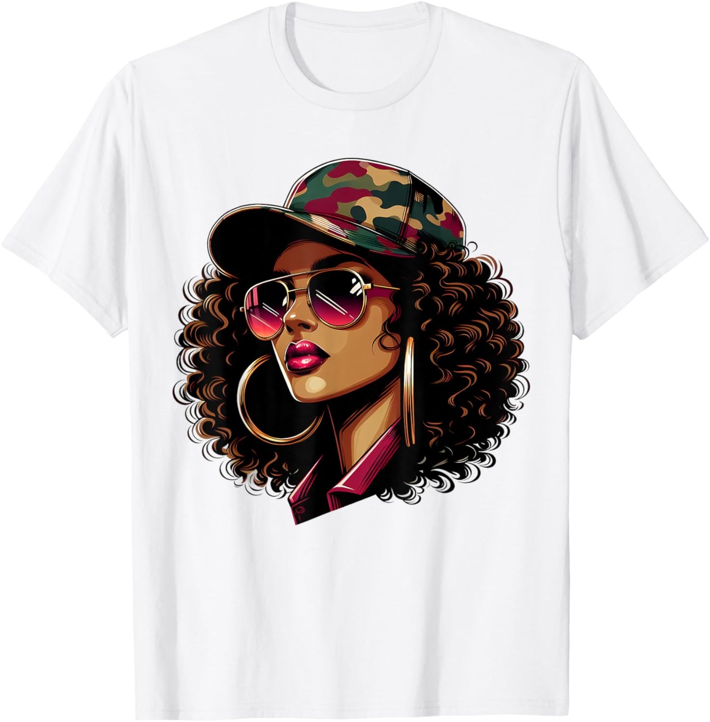 Queen Black Woman With Camo Cap Locs African American T-Shirt - T-Shirt | White