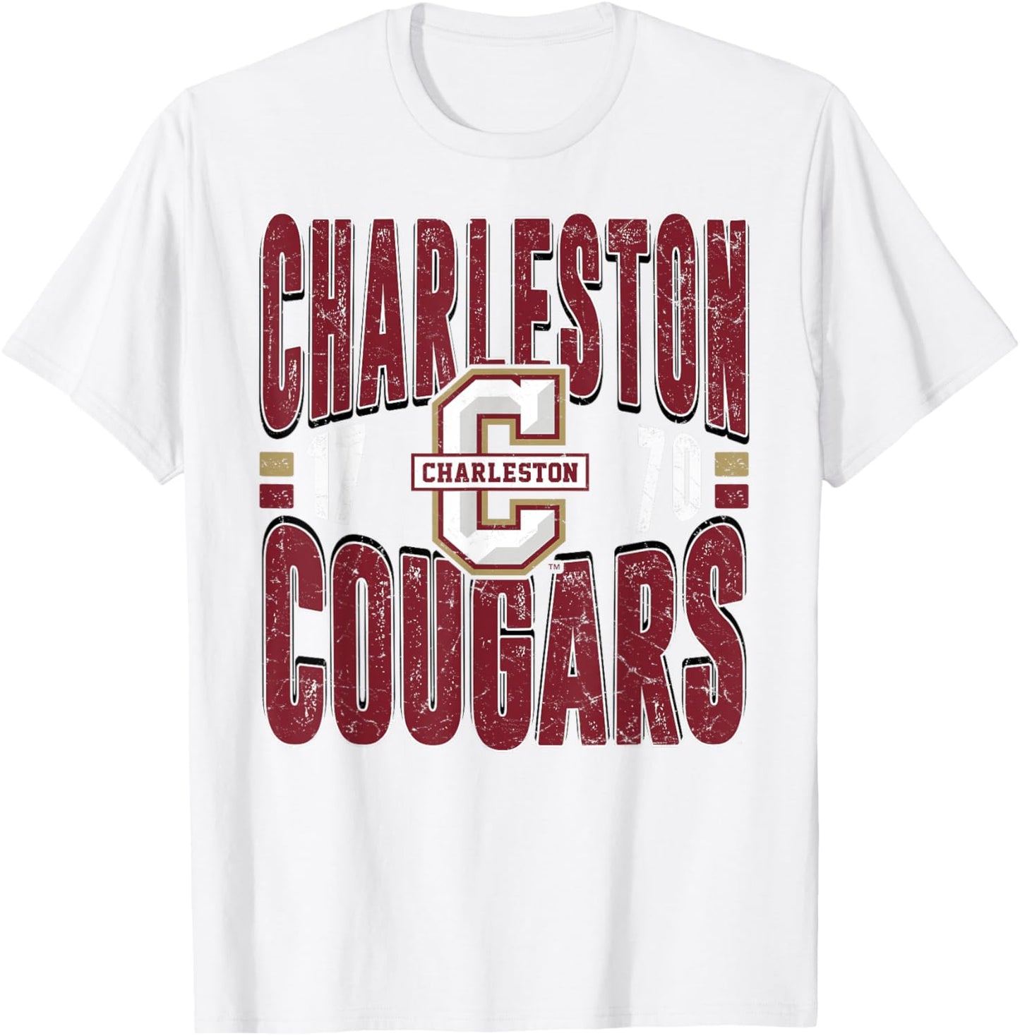 Charleston Cougars Vintage 90's Retro Gray T-Shirt - T-Shirt | White