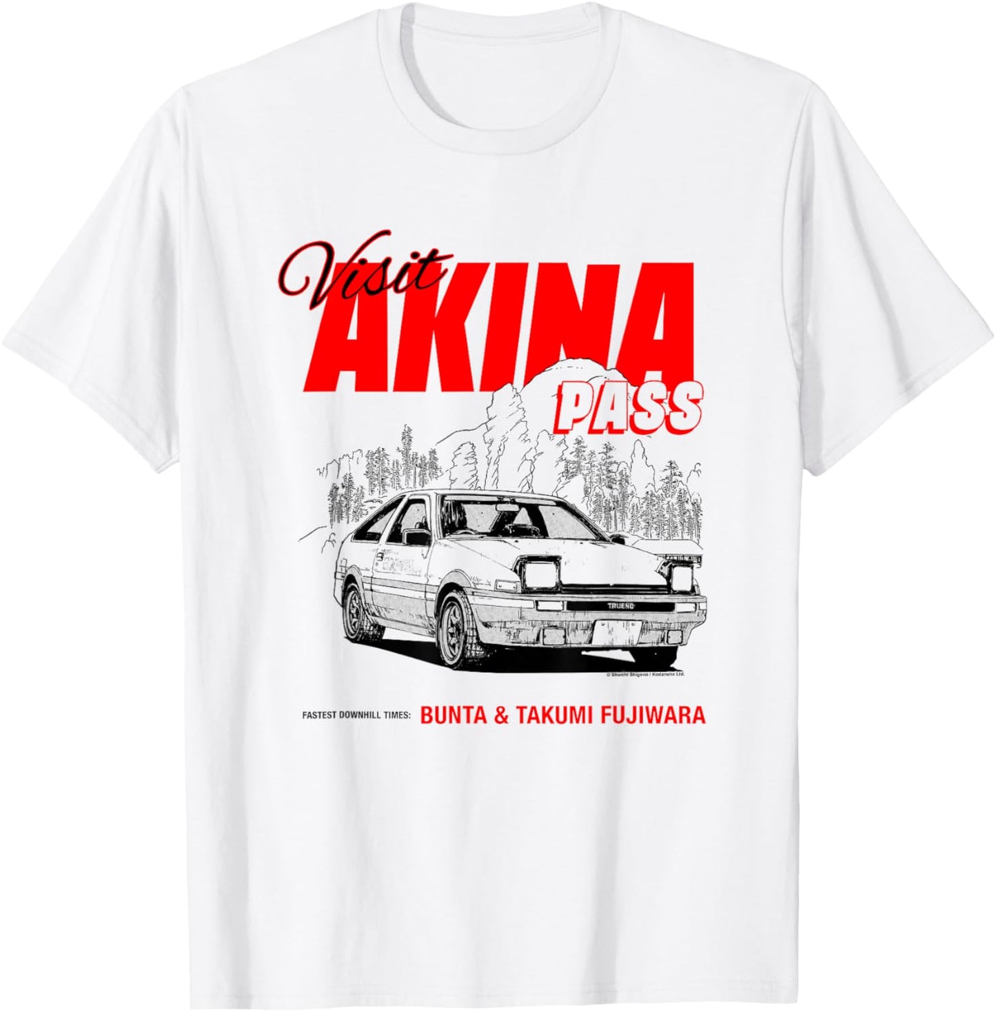 Initial D Visit Akina Pass Illustrated Postcard Racing Manga T-Shirt - T-Shirt | White