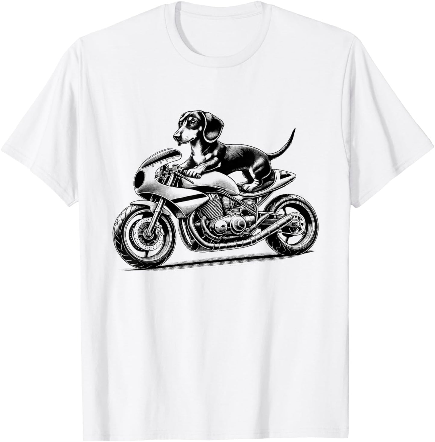 Cool Dachshund Riding a Motorcycle Biker Dog Lover T-Shirt - T-Shirt | White