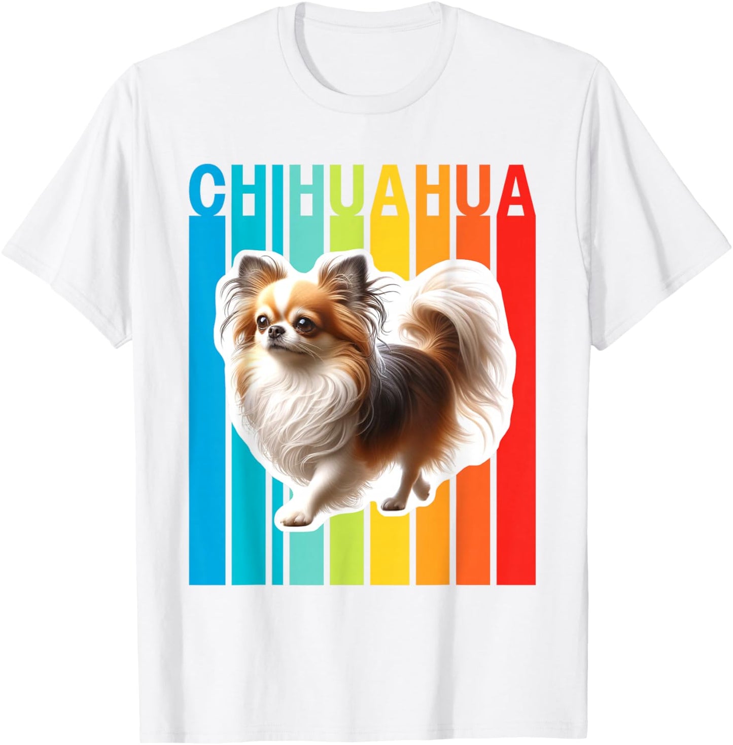 Colorful Long Haired Chihuahua T-Shirt - T-Shirt | White