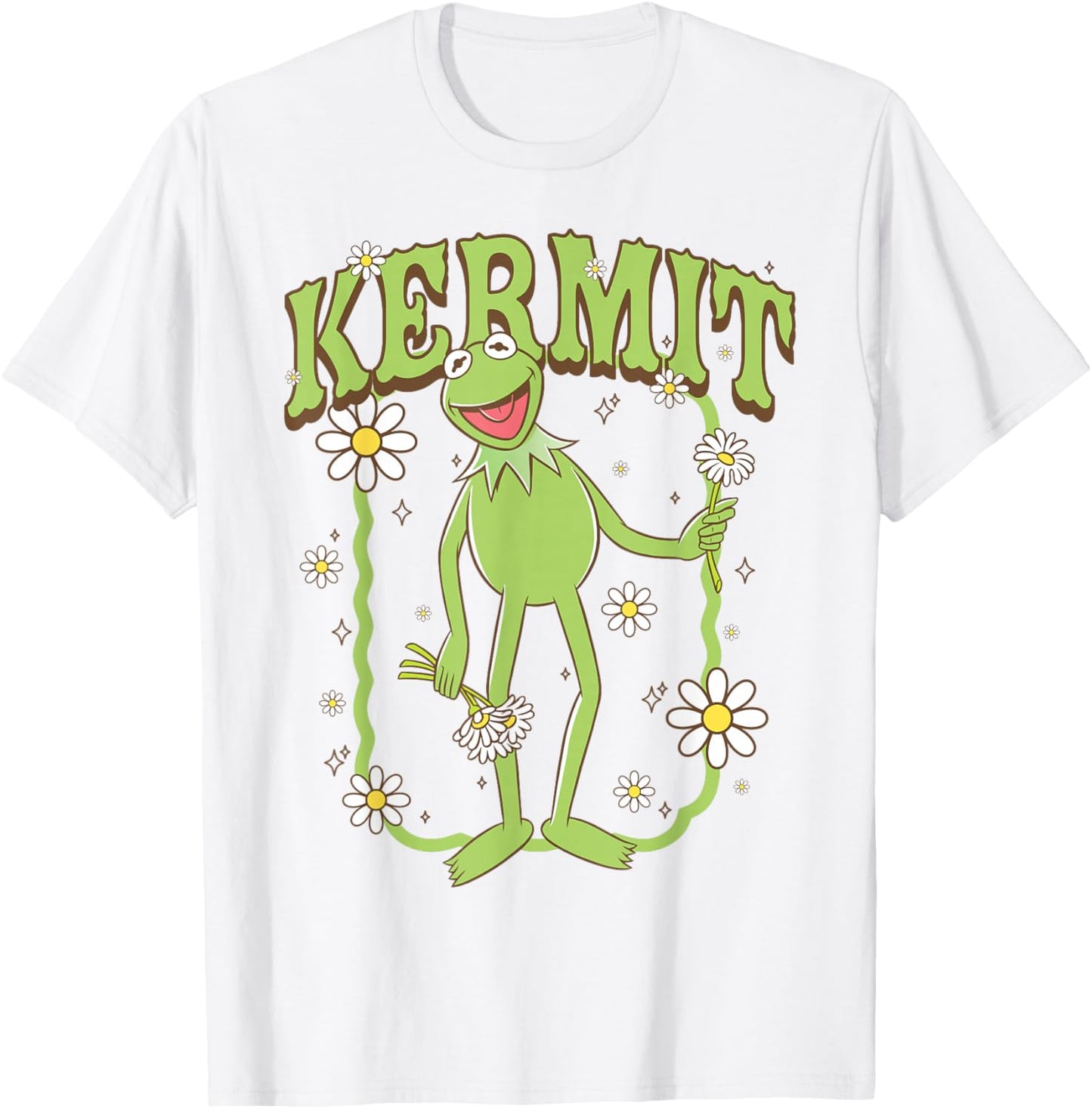 Disney The Muppets Kermit Smile with Spring Daisie Flowers T-Shirt - T-Shirt | White