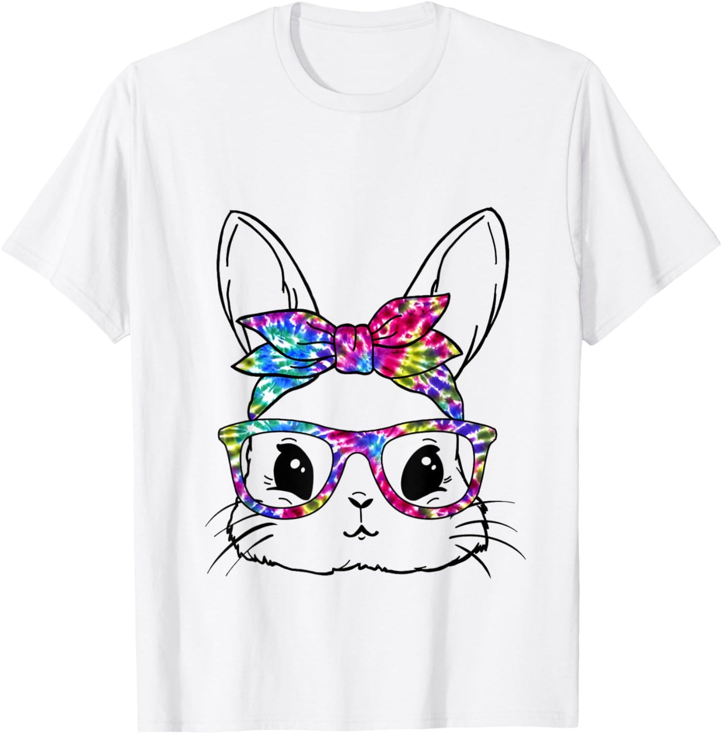 Easter Day Cute Bunny Rabbit Face Glasses Tie Dye Easter T-Shirt - T-Shirt | White