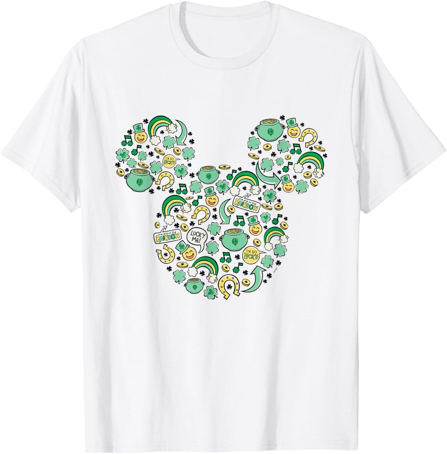 Disney Mickey Mouse St. Patrick's Day Lucky Icons Face Shape T-Shirt - T-Shirt | White