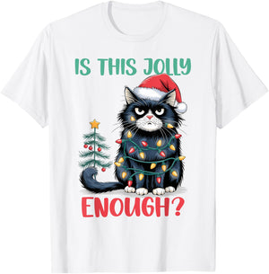 Is This Jolly Enough Cat Christmas Tree Funny Xmas Cat Lover Women Kids T-Shirt - T-Shirt | White