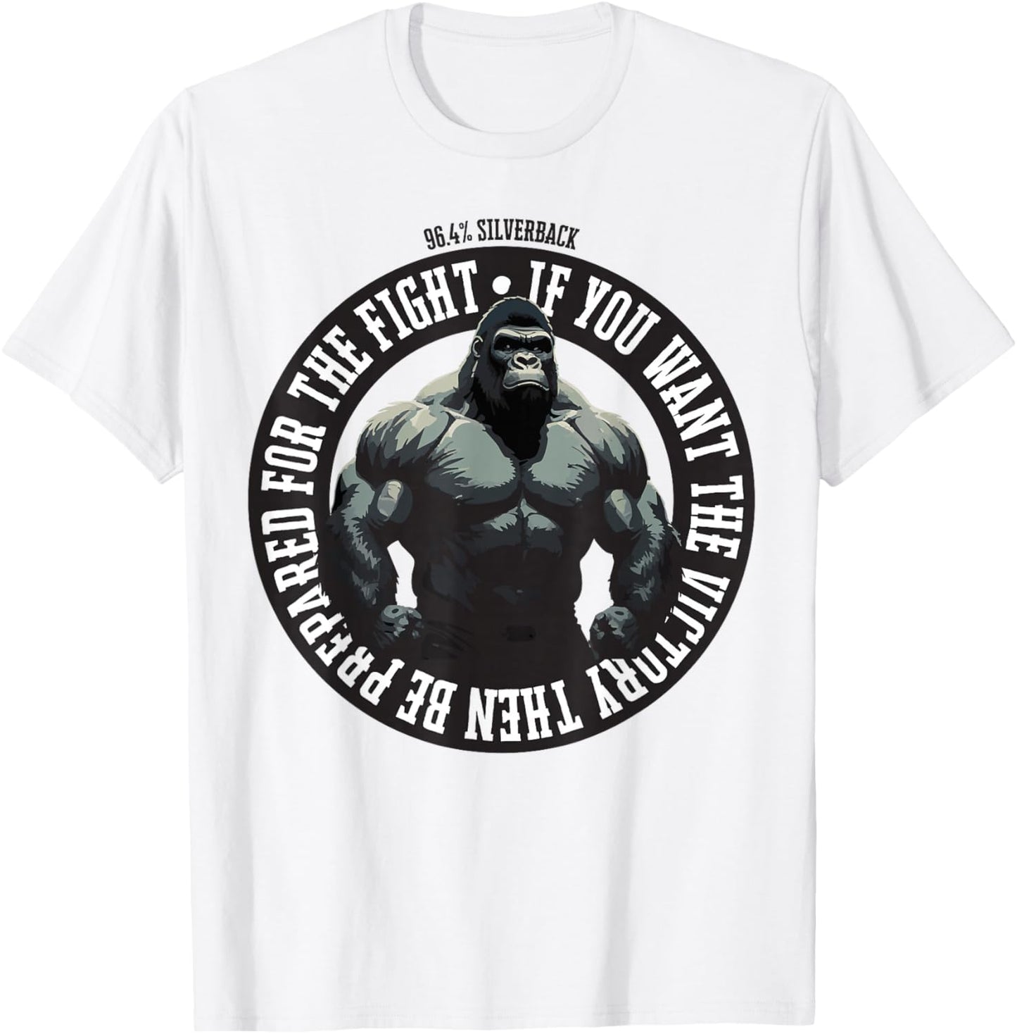 96.4% Silverback Gorilla Gym Apparel Bodybuilding Fight , gray, S T-Shirt - T-Shirt | White