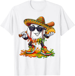 Baseball Cinco De Mayo Taco Ice Cream Sombrero Funny Drip T-Shirt - T-Shirt | White