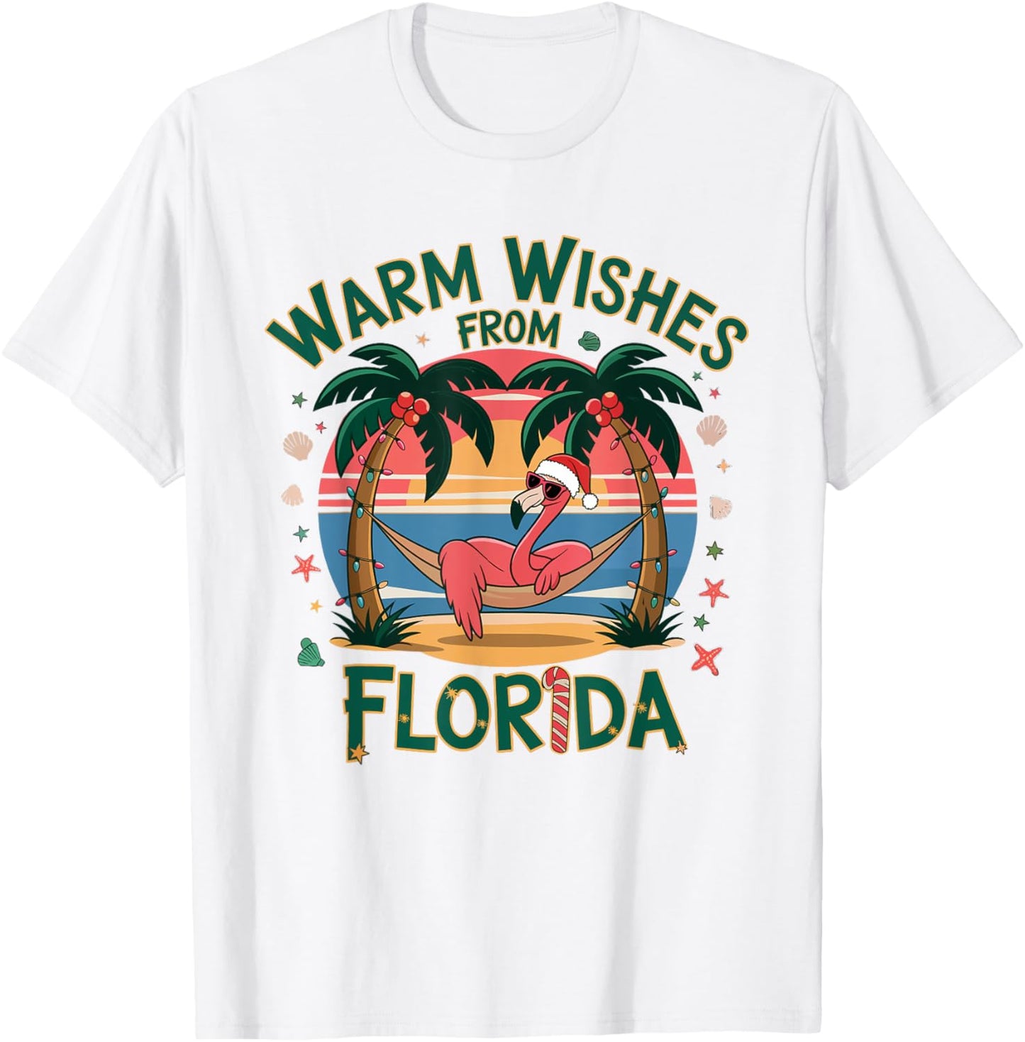 Tropical Flamingo Xmas Warm Wishes From Florida Christmas T-Shirt - T-Shirt | White