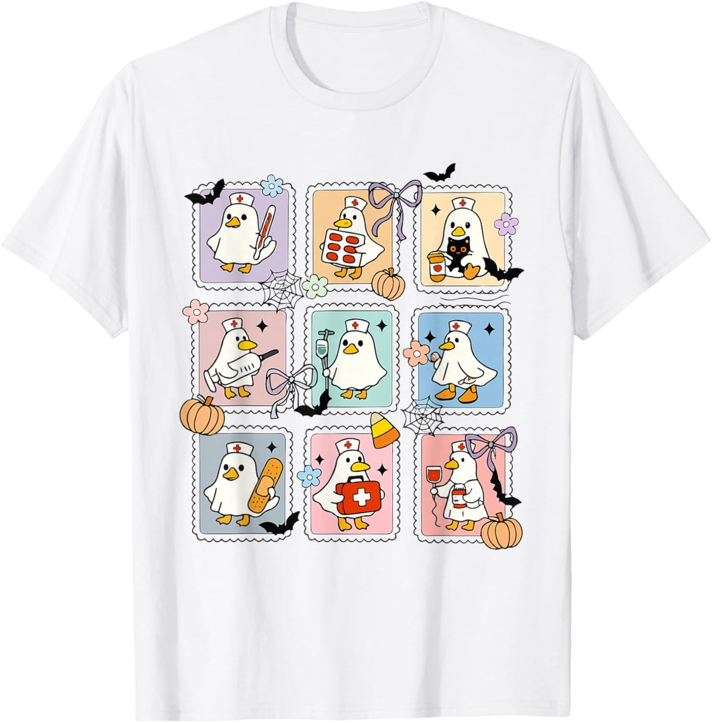 Funny Silly Goose Nurse Halloween Stamp Cute Ghost Boo Goose T-Shirt - T-Shirt | White