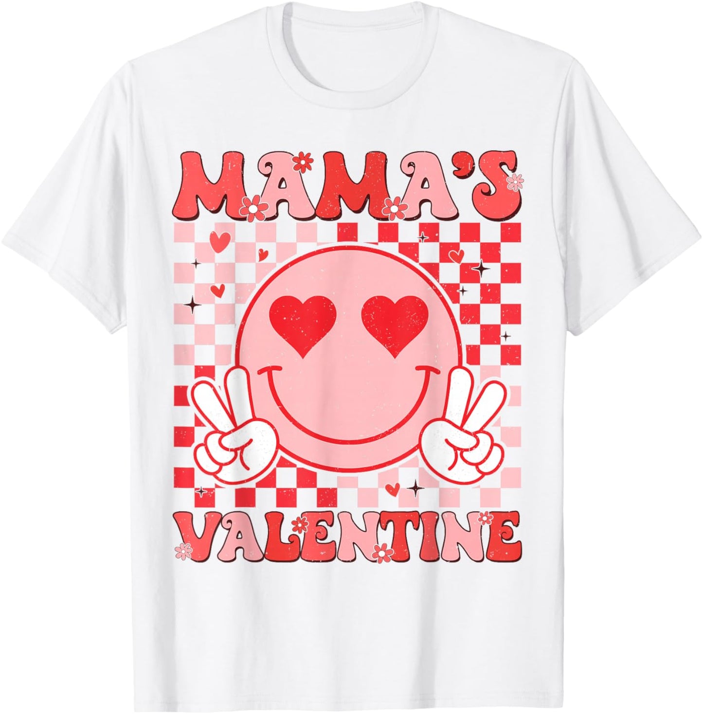 Retro Groovy Mama is My Valentine Smile Face Boys Girls Kids T-Shirt - T-Shirt | White