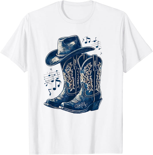 Cowgirl Boot Line Dance Nashville Country Music Concert T-Shirt - T-Shirt | White