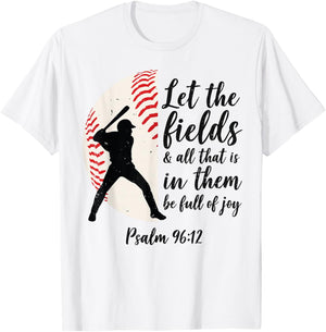 Youth Boy Let Field Be Joyful Christian Baseball Bible Verse T-Shirt - T-Shirt | White
