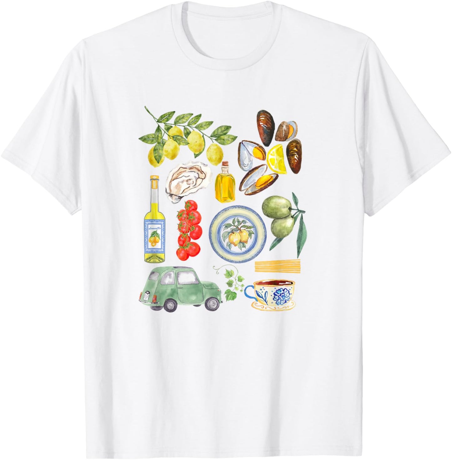 Italian Summer Scrapbook with Limoncello seafood coastal T-Shirt - T-Shirt | White