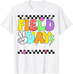 Groovy Field Day Gray Team Peace Lightning Teacher Kid T-Shirt - T-Shirt | White