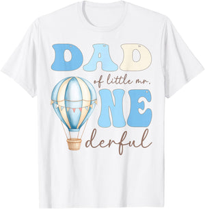 Dad of Little Mr. Onederful 1st Birthday Boy Air Balloon T-Shirt - T-Shirt | White