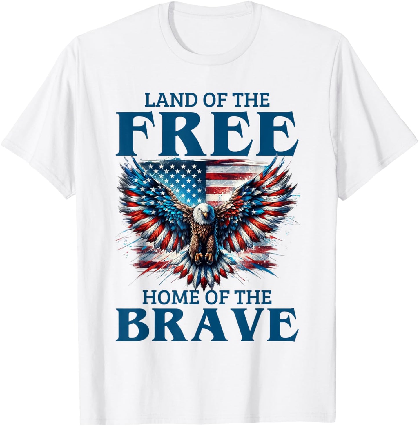 Land Of The Free Home Of The Brave Eagle Usa Vintage Flag T-Shirt - T-Shirt | White