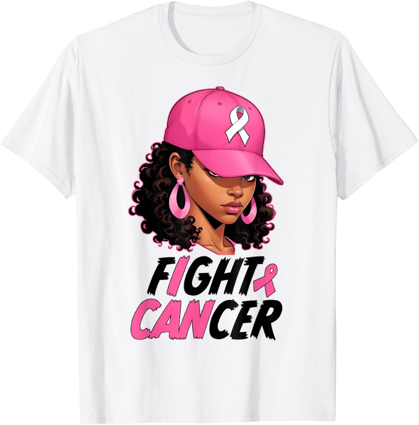 Black Girl Black Woman Breast Cancer Awareness Pink Ribbon T-Shirt - T-Shirt | White