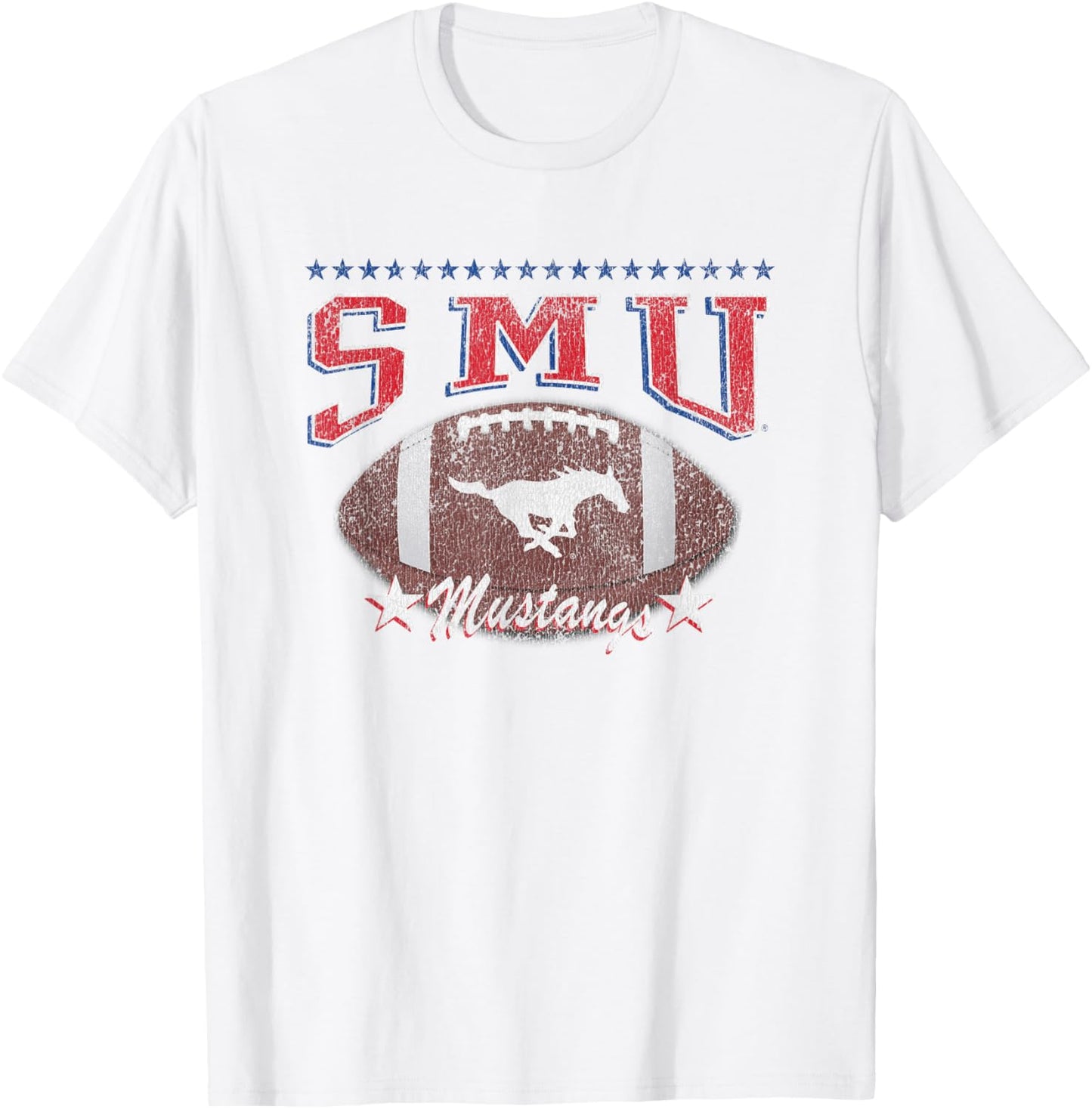 SMU Mustangs Football Vintage Stars Gray Officially Licensed T-Shirt - T-Shirt | White
