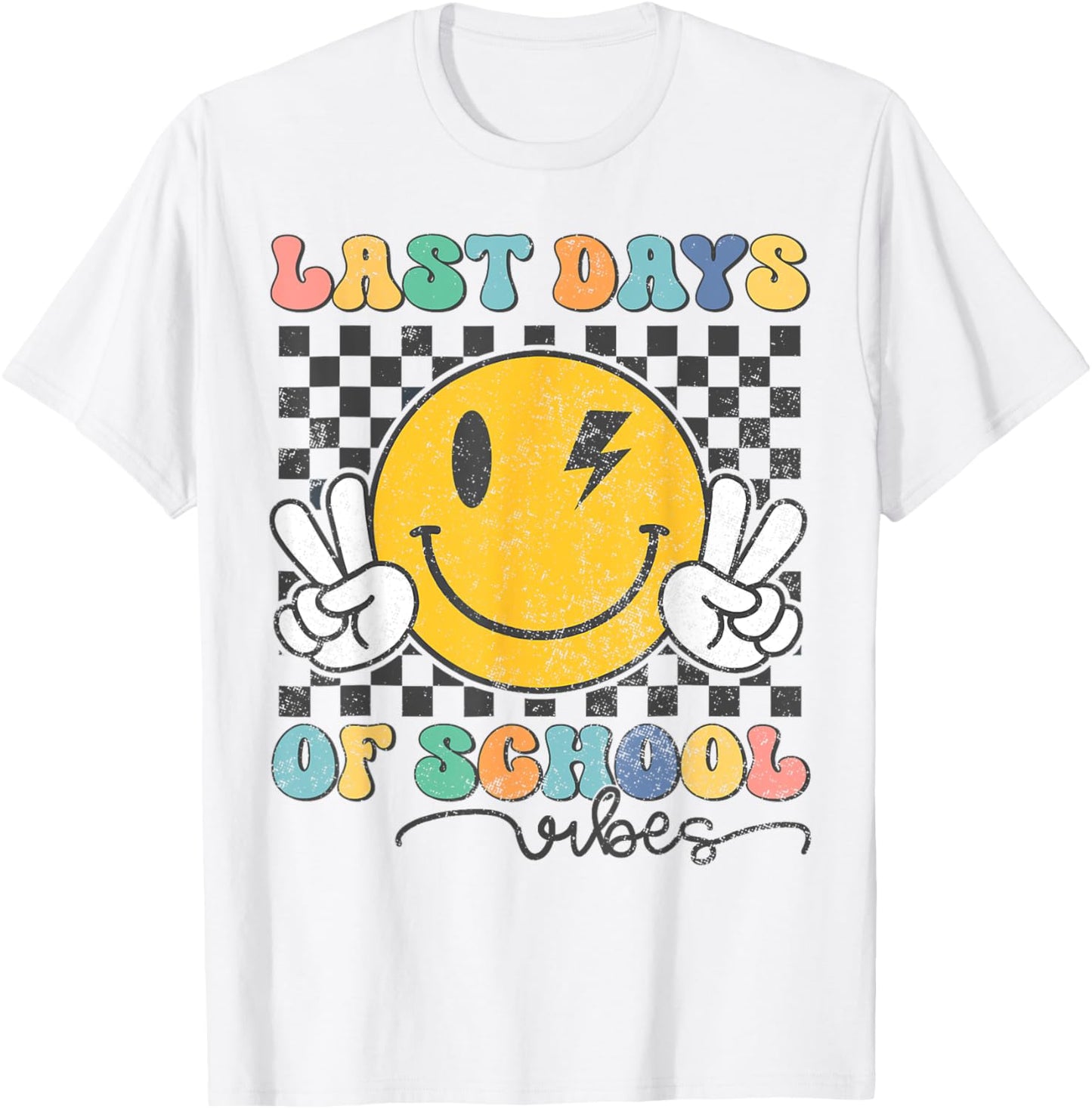 Last Day of School Vibes Teacher Student Groovy Graduation T-Shirt - T-Shirt | White