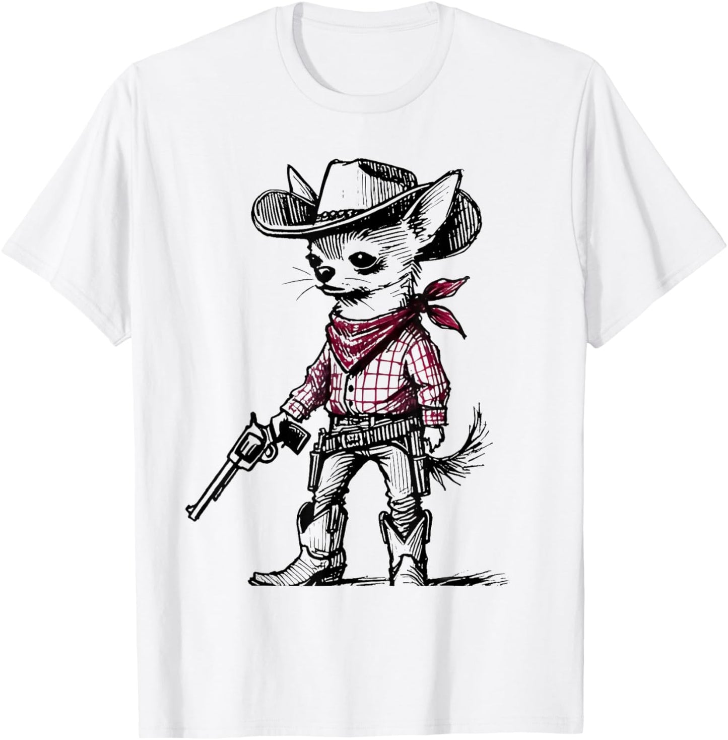 Cowboy Chihuahua Dog Funny Western Red Chihuahua Meme T-Shirt - T-Shirt | White