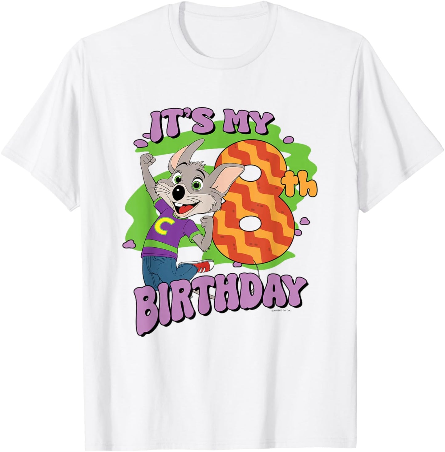 Chuck E. Cheese It's My 8th Birthday Happy Chuck Chest Logo T-Shirt - T-Shirt | White