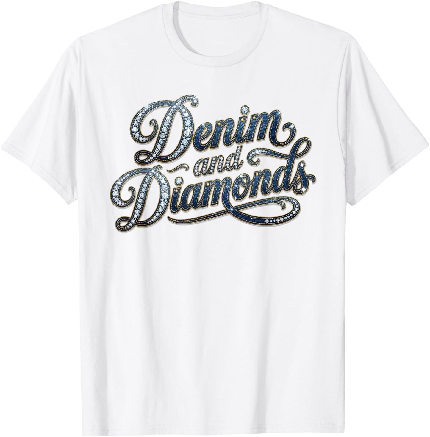 Denim and Diamonds Blue Denim Jeans Outfit Women Girls T-Shirt - T-Shirt | White