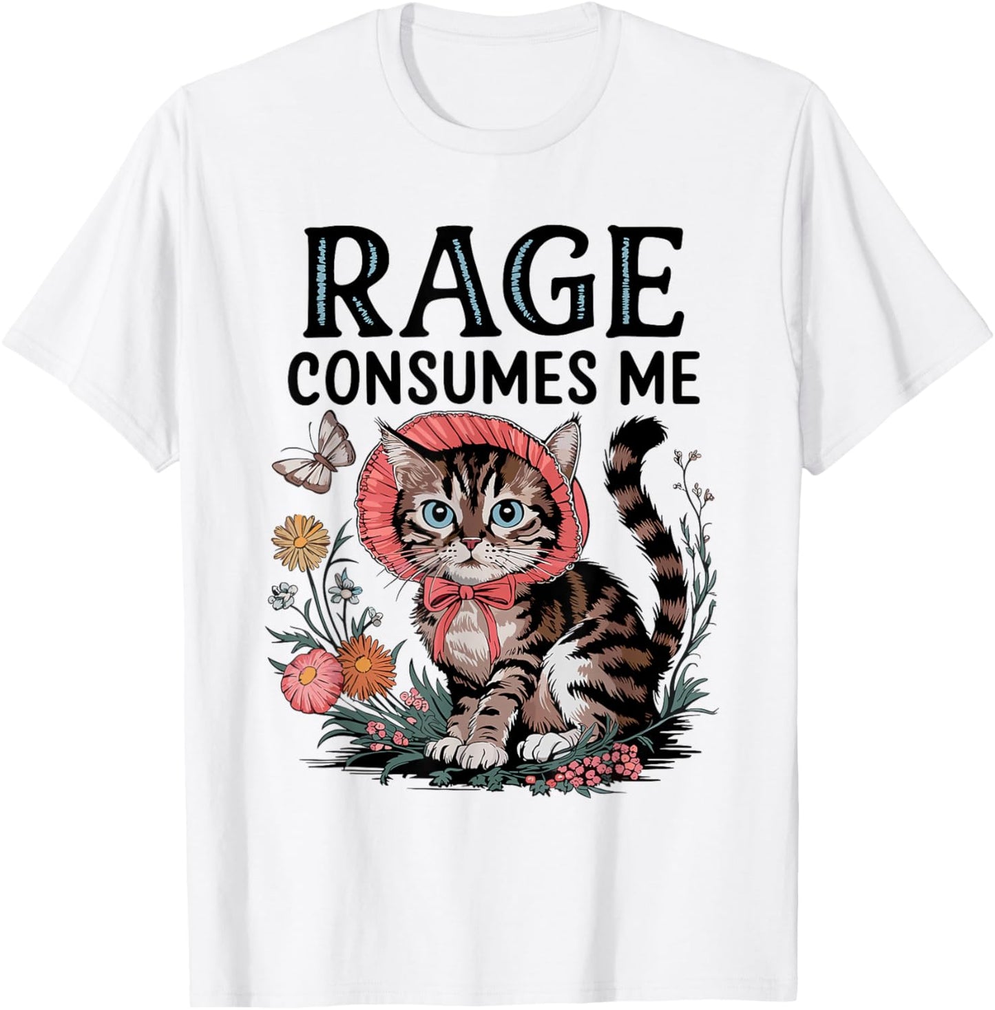Rage Consumes Me Funny Cat Meme T-Shirt - T-Shirt | White