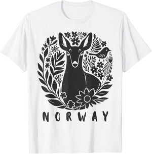Norway Souvenir Deer Folk Art Scandinavian Art Lino Cut T-Shirt - T-Shirt | White