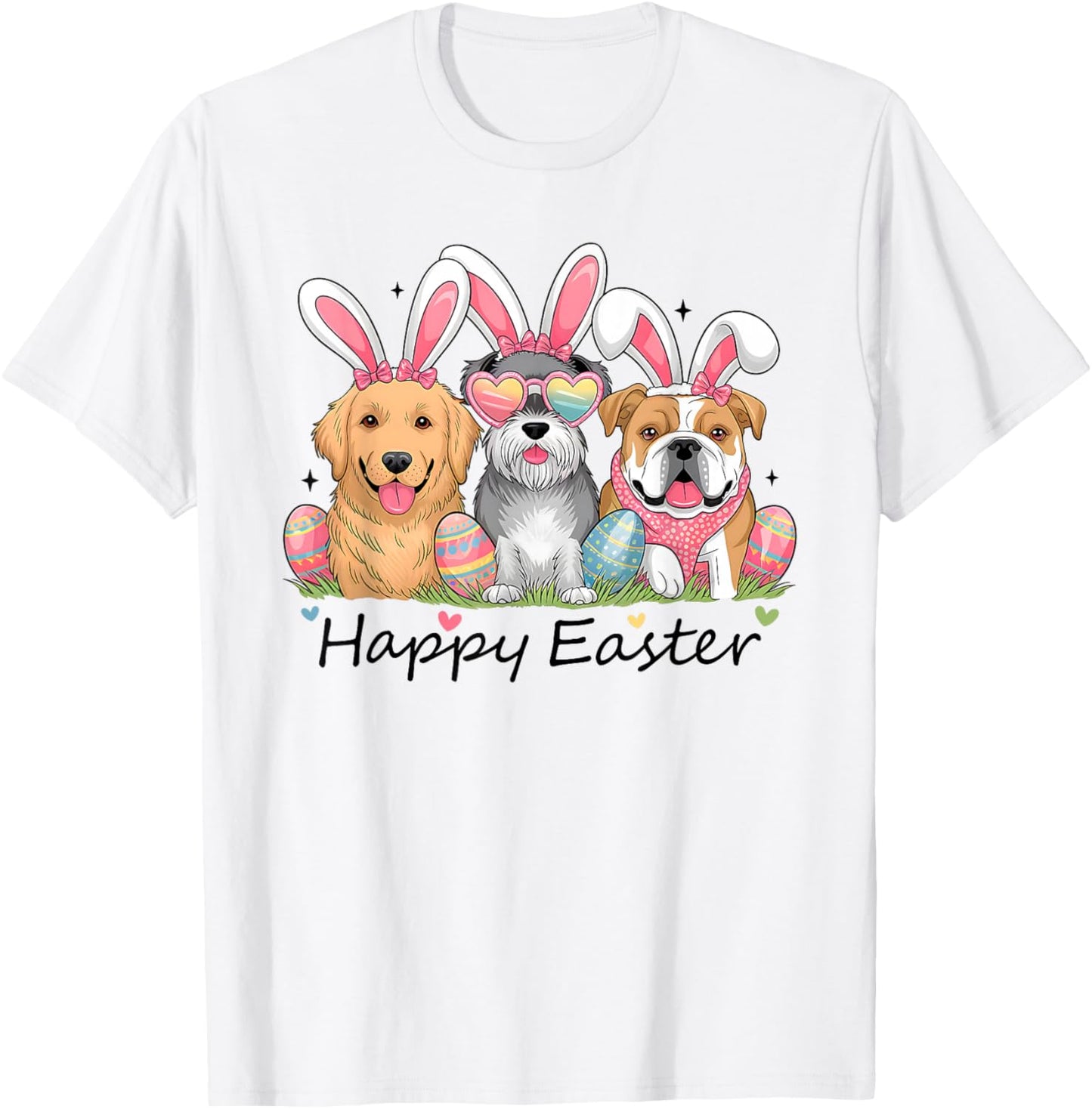 Dogs Bunny Ears Easter Outfit Women Girls Happy Easter Dogs T-Shirt - T-Shirt | White