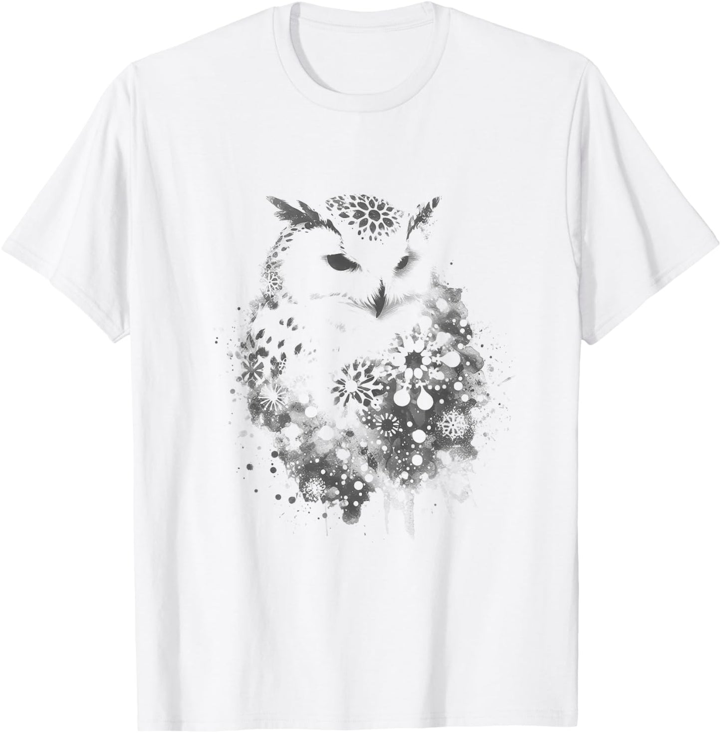 Abstract Snowy Owl Drawing Art Design T-Shirt - T-Shirt | White
