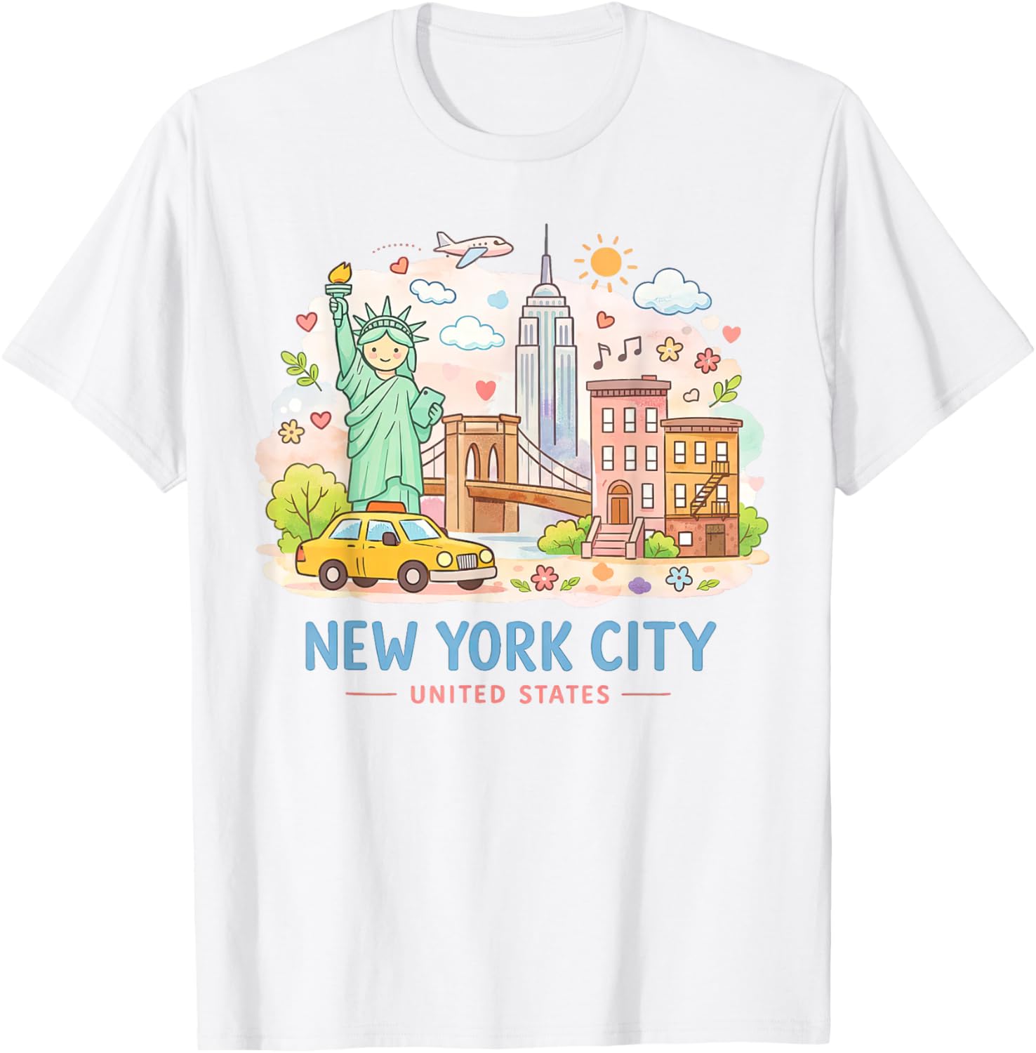 New York City USA Cute Watercolor Kids Travel Souvenir T-Shirt - T-Shirt | White