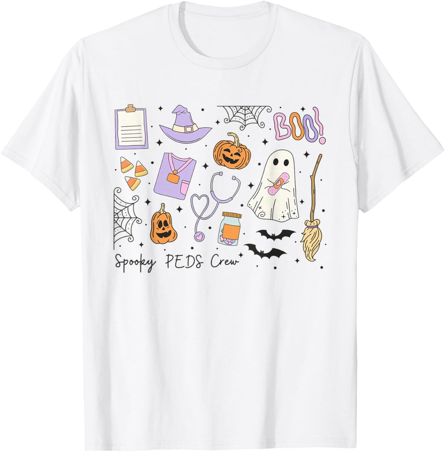 Spooky PEDS Crew Halloween Pumpkin Pediatrics Halloween T-Shirt - T-Shirt | White
