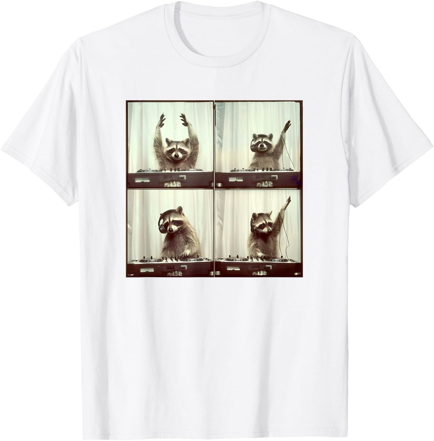 Raccoon DJ On Decks Trash Animal Music Funny Party Raccoon T-Shirt - T-Shirt | White