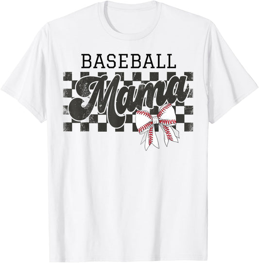 Retro Baseball Mama Checkered Baseball For Mom Mother's Day T-Shirt - T-Shirt | White
