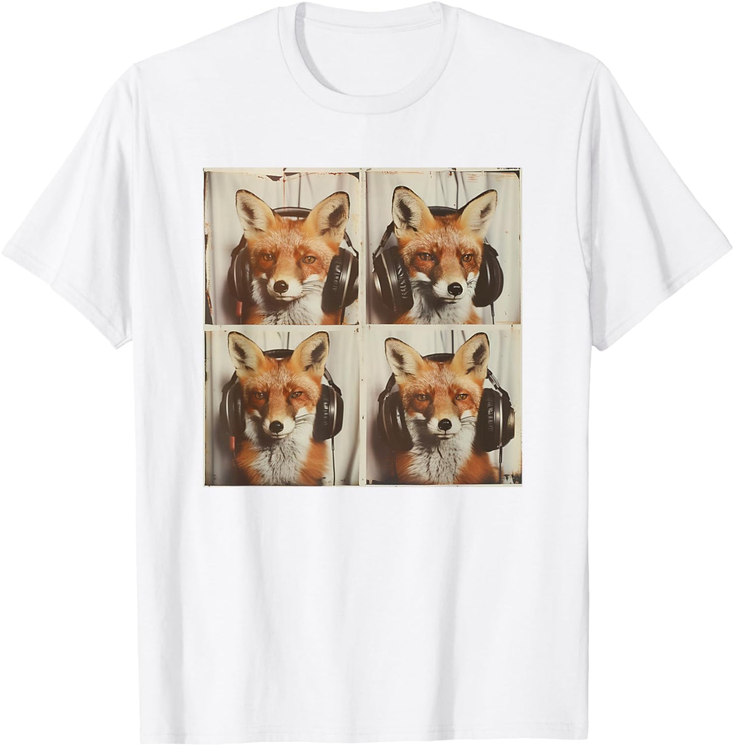 Fox Wearing Headphones Cool DJ Fox Animal Music T-Shirt - T-Shirt | White