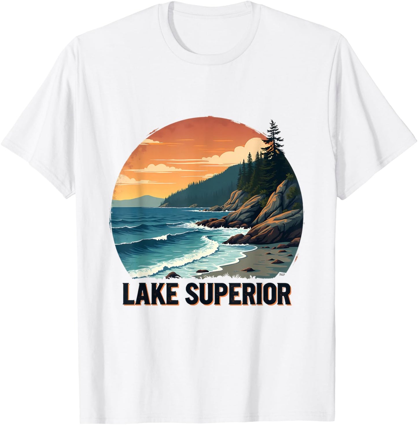 Lake Superior Scenic Nature Artwork T-Shirt - T-Shirt | White